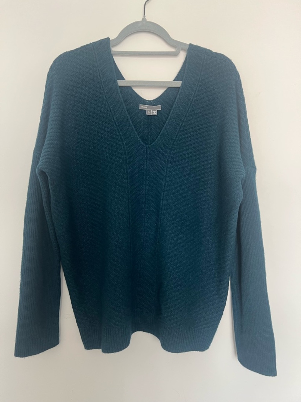 Vince chunky cable knit wool cashmere blend V neck sweater Sz L Retail $445